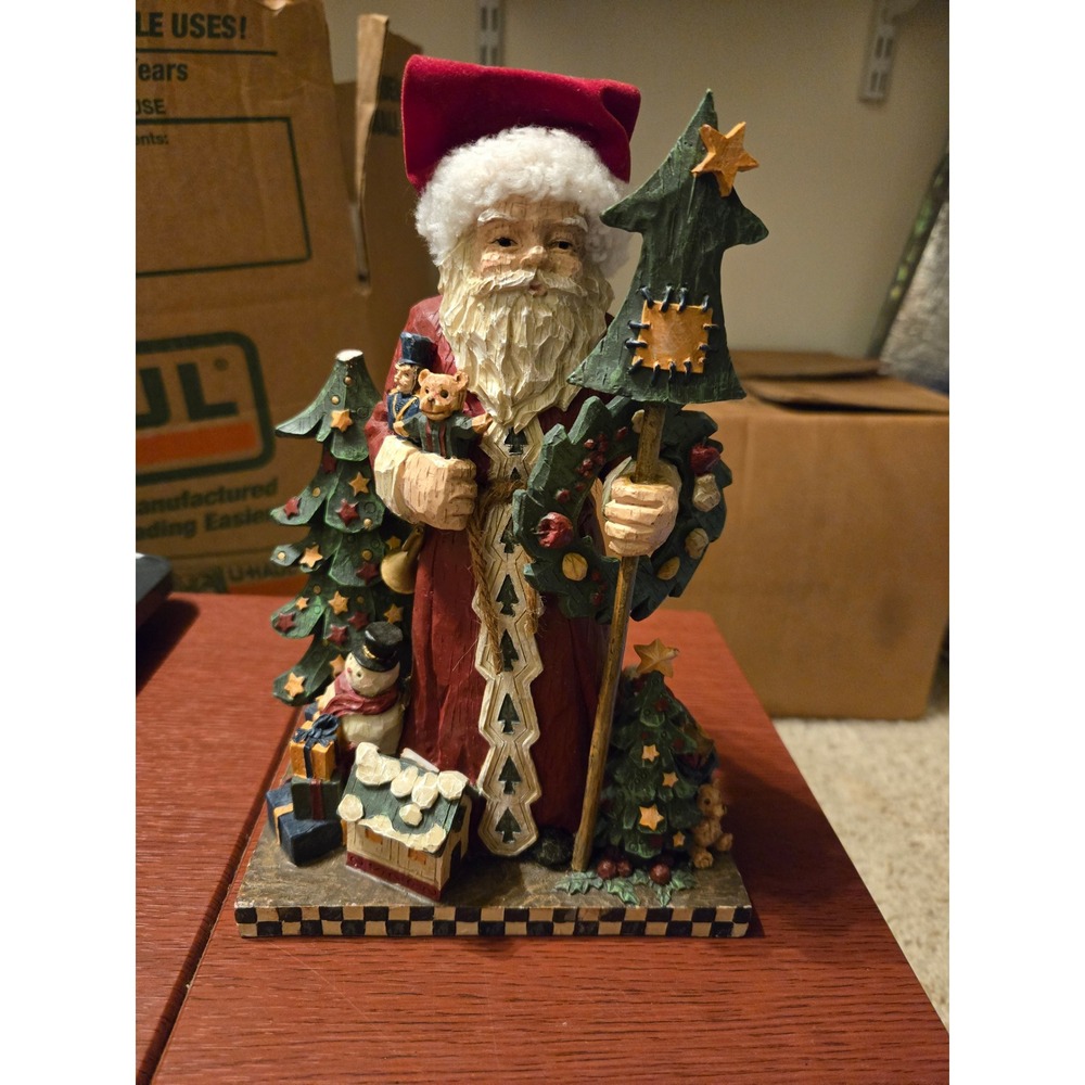 Vintage Style Folk Art Santa Claus Figurine Christmas Decor Red White Checkered